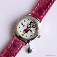 Pequeña cosecha Minnie Mouse De las mujeres reloj con correa de cuero rosa brillante