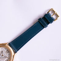 90s Vintage Gold-tone Guess Watch with Blue Strap & Indiglo Function