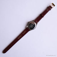 90s Small Minnie Mouse Watch for Women with Burgundy Leather Strap