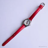 Vintage 90s Silber und Rot Minnie Mouse Quarz Uhr für Frauen