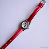 خمر التسعينيات فضي وأحمر Minnie Mouse ساعة كوارتز للنساء