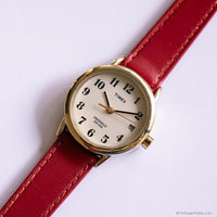 Vintage Classic Gold-tone Timex Indiglo Ladies Watch with Red Strap