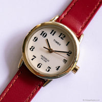 Vintage Classic Gold-tone Timex Indiglo Ladies Watch with Red Strap