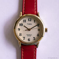 Vintage Classic Gold-tone Timex Indiglo Ladies Watch with Red Strap