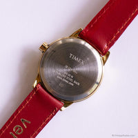 Vintage Classic Gold-tone Timex Indiglo Ladies Watch with Red Strap