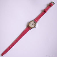 Vintage Silver-tone Citizen Hexagon Case Watch for Women Pink Strap