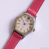 Vintage Silver-tone Citizen Hexagon Case Watch for Women Pink Strap