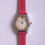 Vintage Silver-tone Citizen Hexagon Case Watch for Women Pink Strap