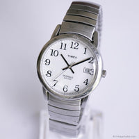 Vintage 35mm Silver-tone Timex Date Watch with Large Numerals Unisex