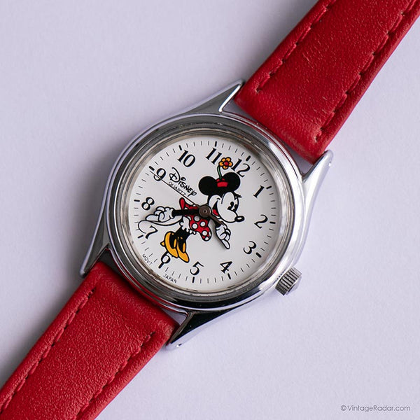 Vintage Disney Time Works Minnie Mouse Watch for Women with Red Strap