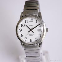 Vintage 35mm Silver-tone Timex Date Watch with Large Numerals Unisex