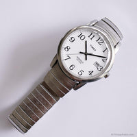 Vintage 35mm Silver-tone Timex Date Watch with Large Numerals Unisex