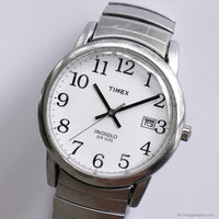 Vintage 35mm Silver-tone Timex Date Watch with Large Numerals Unisex