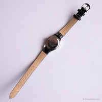 Vintage clásico Minnie Mouse reloj para mujeres con correa de cuero negro