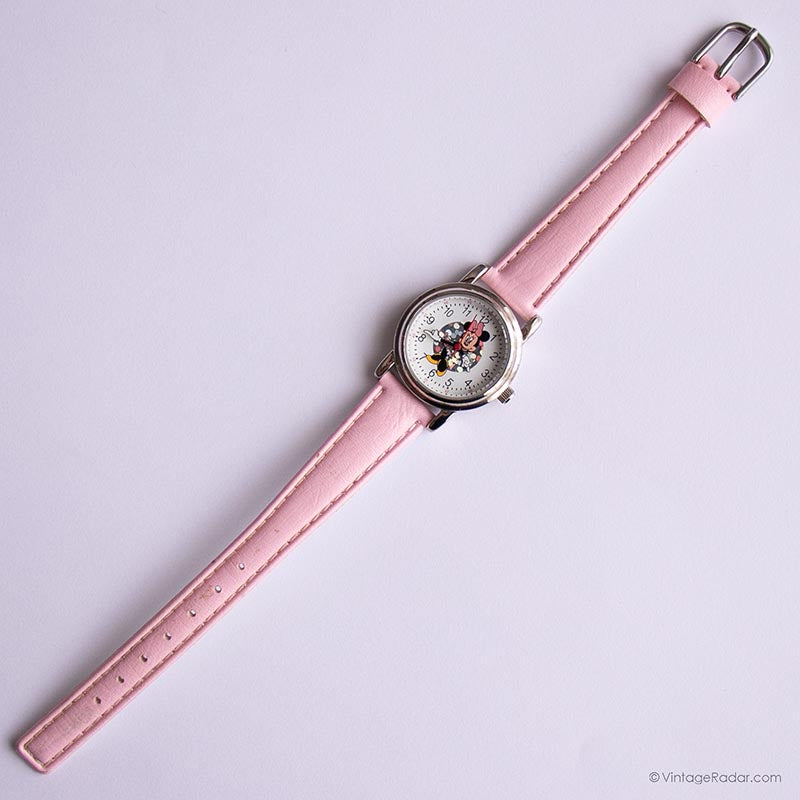 Vintage Minnie Mouse Disney Watch with Glittery Dial & Pale Pink Strap ...