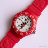 خمر أحمر Minnie Mouse ساعة كوارتز للبنات بسوار أحمر