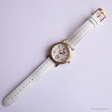 Vintage elegante Minnie Mouse reloj para mujeres con correa de cuero blanco