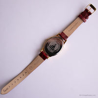 Vintage Gold-tone Oval Minnie Mouse Ladies Watch with Red Strap
