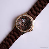 Rose-gold Animal Print Minnie Mouse Watch with Brown Strap Vintage