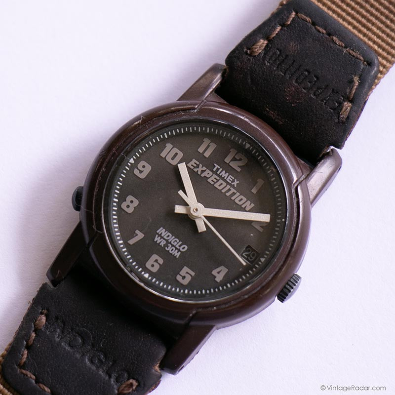 【TIMEX】EXPEDITION INDIGLO ヴィンテージ 希少 Retro Timex Expedition Indiglo Date Watch with Brown Strap