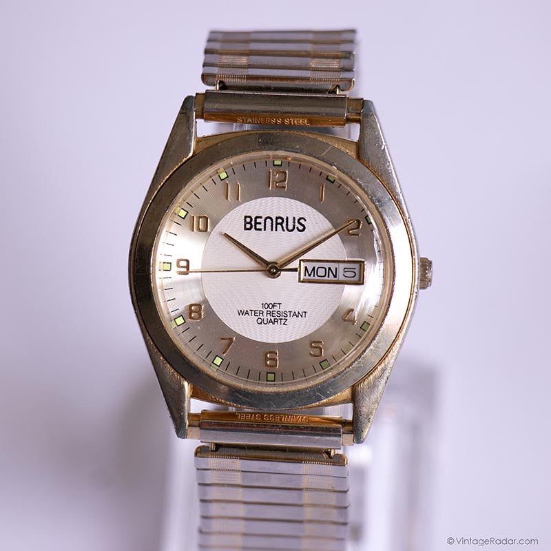 35mm Vintage Silver-tone Benrus Day Date Watch with Gold  display picture 2