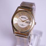 35mm Vintage Silver-tone Benrus Day Date Watch with Gold Details