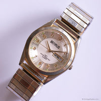 35mm Vintage Silver-tone Benrus Day Date Watch with Gold Details