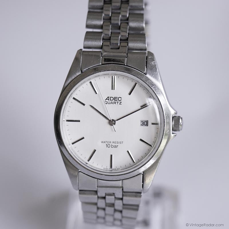 35mm Vintage Silver-tone ADEC Watch Minimalist Unisex Date Watch