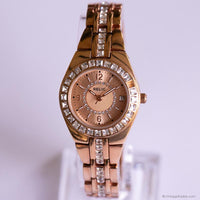 Vintage Rose-Gold Relic Dress Watch for Ladies with White Gemstones