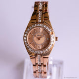 Vintage Rose-Gold Relic Dress Watch for Ladies with White Gemstones