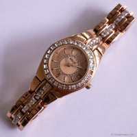 Vintage Rose-Gold Relic Dress Watch for Ladies with White Gemstones