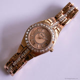 Vintage Rose-Gold Relic Dress Watch for Ladies with White Gemstones