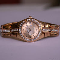 Vintage Rose-Gold Relic Dress Watch for Ladies with White Gemstones