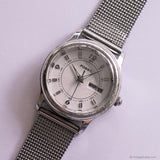 Vintage Silver-tone Fossil Day Date Office Watch for Ladies