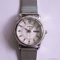 Vintage Silver-tone Fossil Day Date Office Watch for Ladies