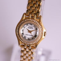 Vintage Gold-tone Anne Klein II Dress Watch with White Gemstones