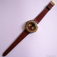 Vintage Gold-tone Guess Moonphase Watch with Burgundy Dial & Strap