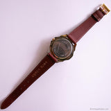 Vintage Gold-tone Guess Moonphase Watch with Burgundy Dial & Strap