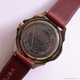 Vintage Gold-tone Guess Moonphase Watch with Burgundy Dial & Strap