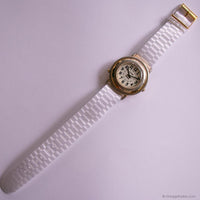 Vintage 90s Gold-tone Guess Quartz Watch with White Nato Strap Unisex