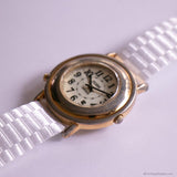 Vintage 90s Gold-tone Guess Quartz Watch with White Nato Strap Unisex