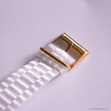 Vintage 90s Gold-tone Guess Quartz Watch with White Nato Strap Unisex