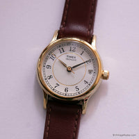Retro Timex Indiglo Date Watch for Women Gold-tone with Brown Strap