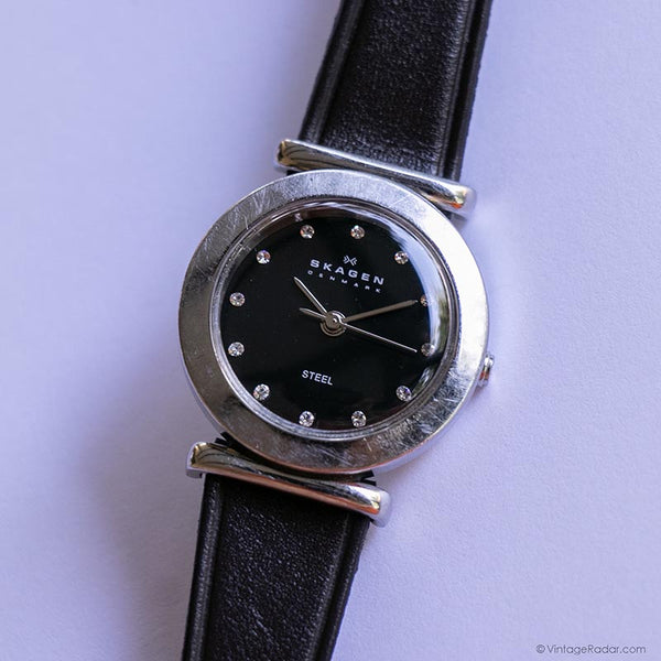 Vintage Black-Dial Skagen Denmark Watch for Women Silver-tone Quartz