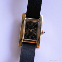 Vintage Gold-tone Anne Klein Tank Watch for Women with Black Dial