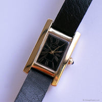 Vintage Gold-tone Anne Klein Tank Watch for Women with Black Dial