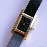 Vintage Gold-tone Anne Klein Tank Watch for Women with Black Dial