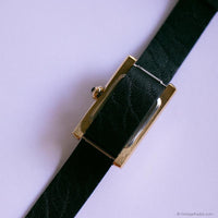 Vintage Gold-tone Anne Klein Tank Watch for Women with Black Dial