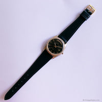 Vintage Black-Dial Waltham Day Date Watch for Gents Navy Leather Strap