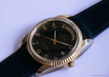 Vintage Black-Dial Waltham Day Date Watch for Gents Navy Leather Strap